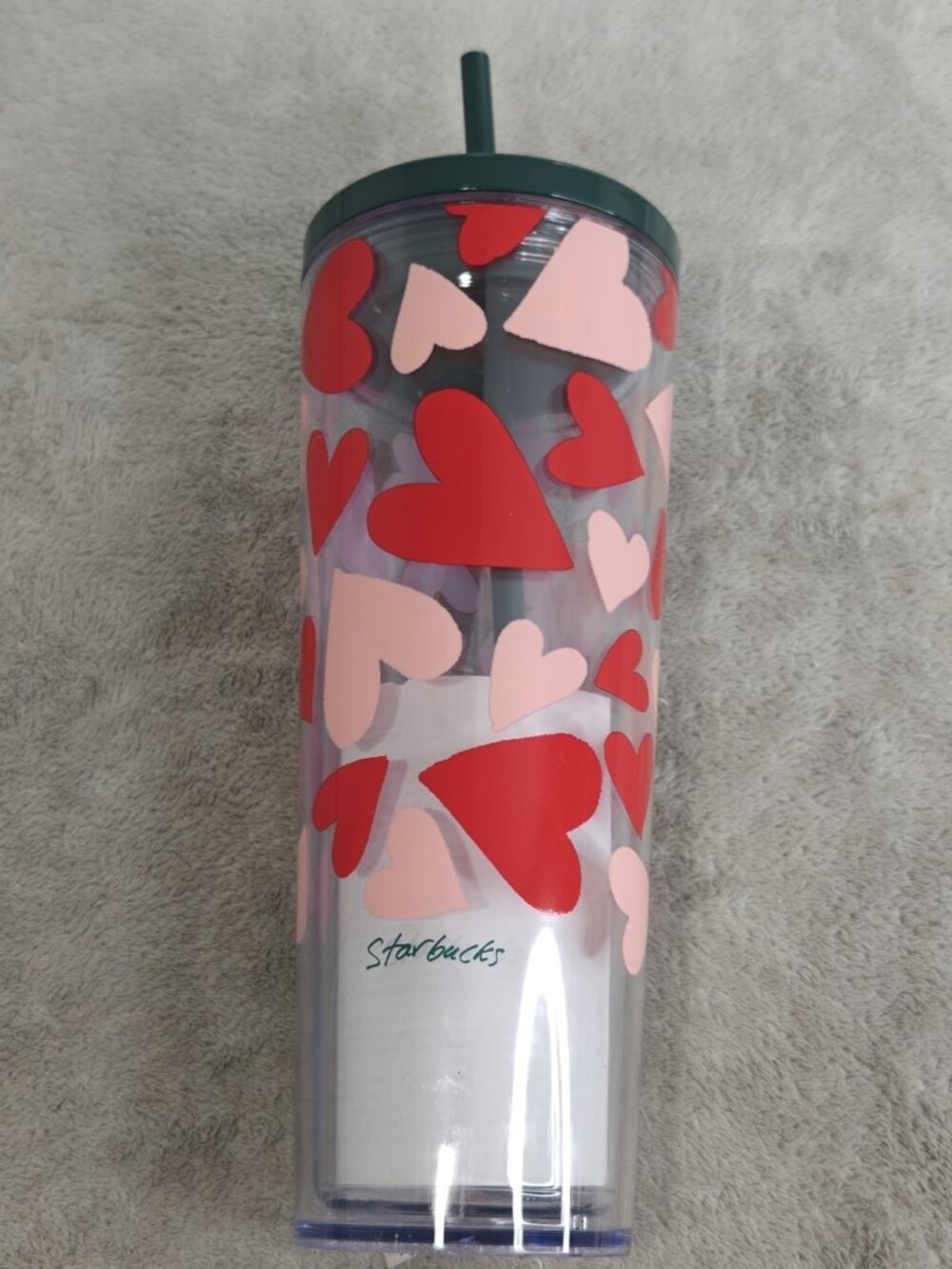 Starbucks 2026 Valentine's Day Heart 24oz Cold Cup Tumbler Lid Straw New